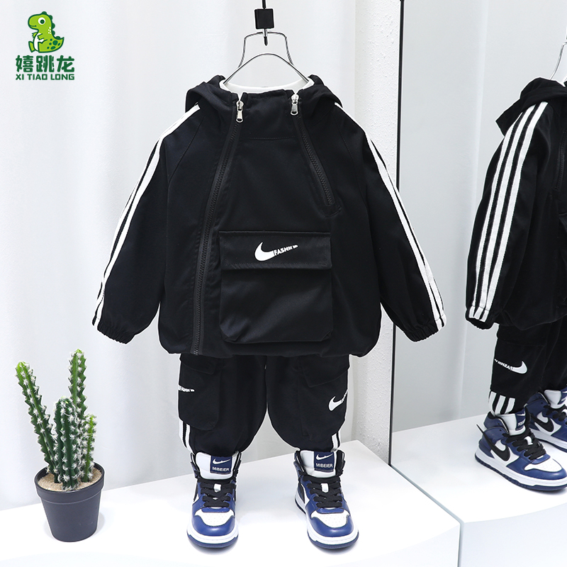 Boys' autumn suit 2022 new small and medium-sized children's baby fashionable Western style sports two-piece suit net red fried street fashion fan