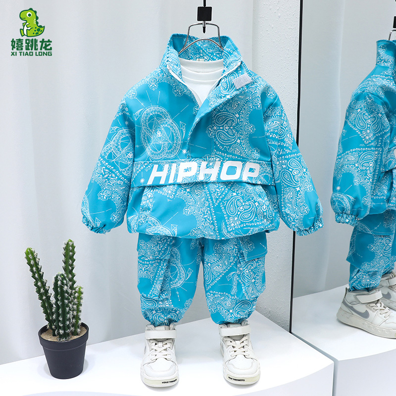 Boys spring sports suits 2022 new children's western style clothes spring and autumn fashionable net red fried street children's clothing baby