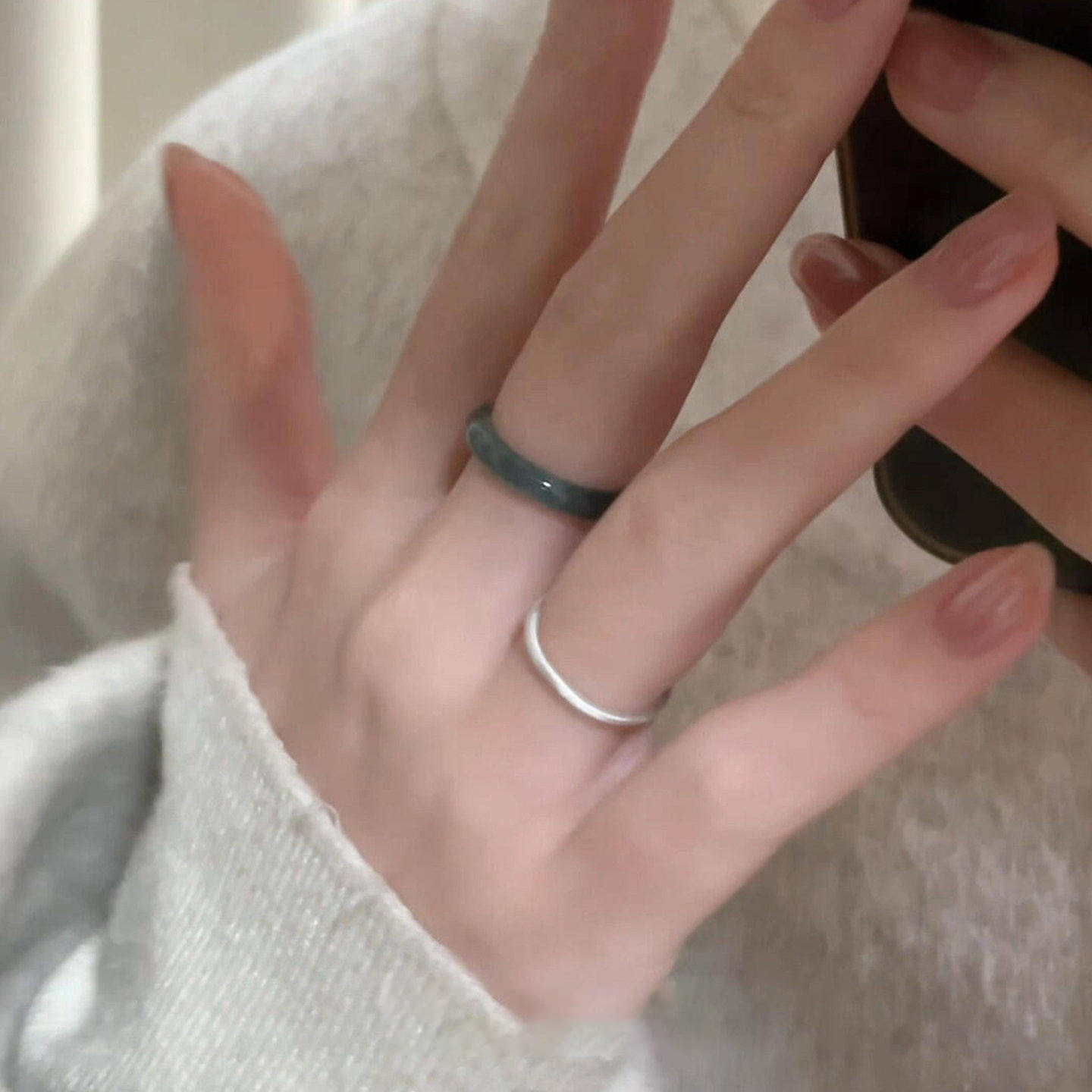S925 sterling silver cool style imitation jade ring ring for women