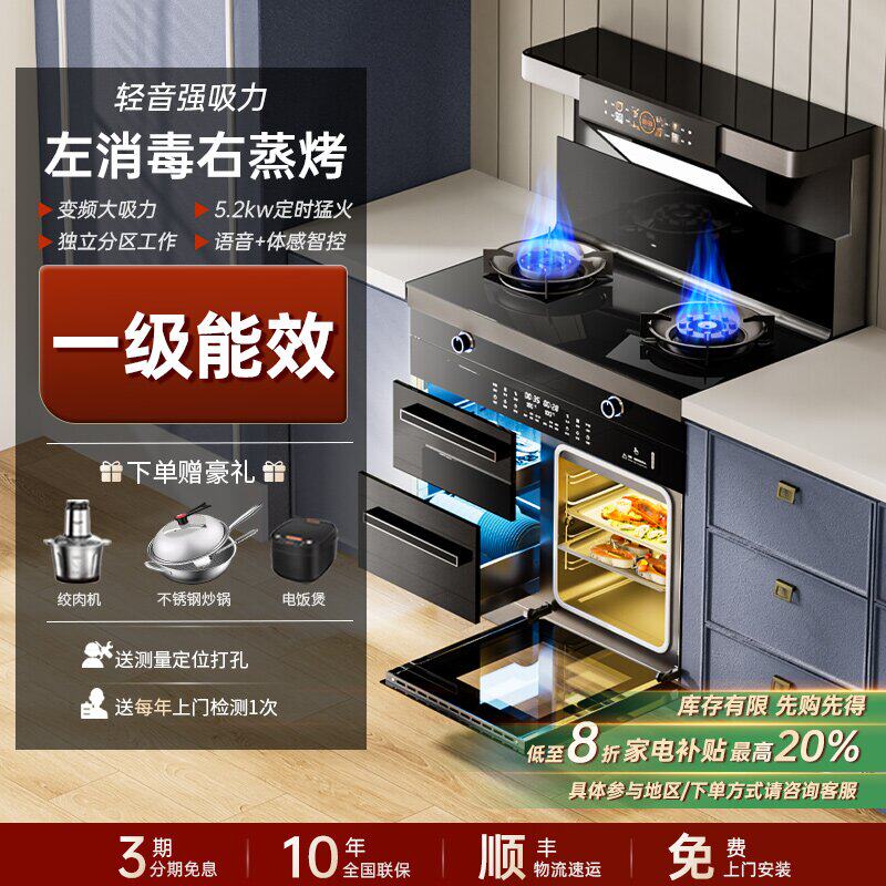 Marsman Ya Time Integrated Stove with Built-In Disinfection Cabinet, Integrated Stove Top and Cabinet, Kitchen Range Hood