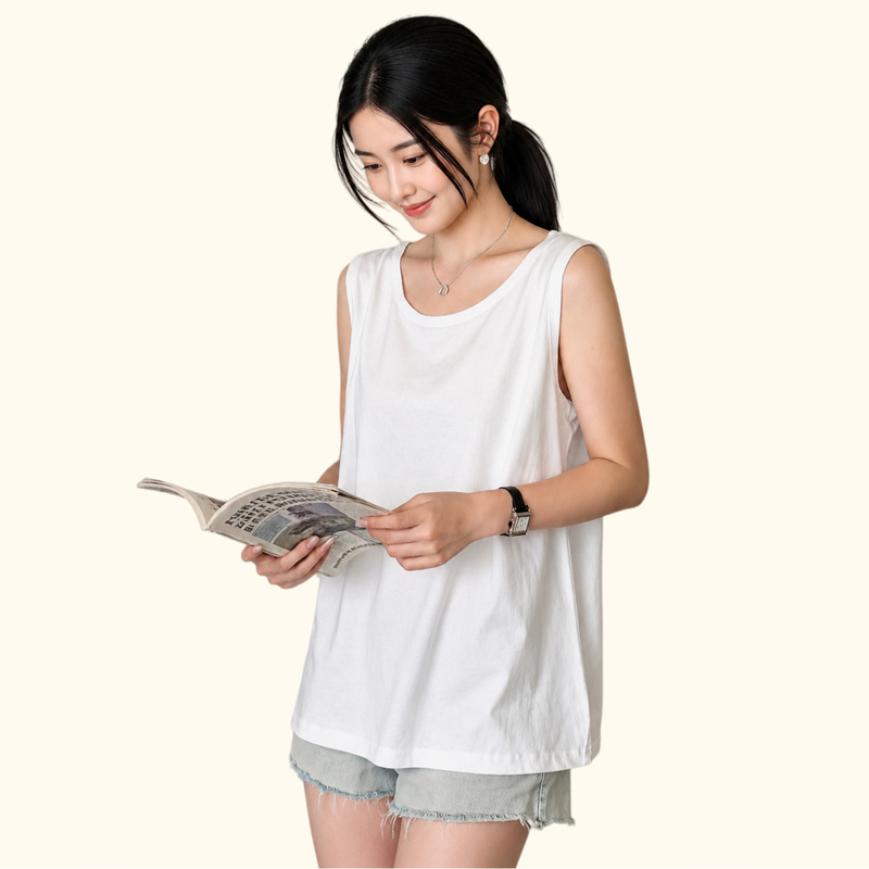 Pure Cotton Summer Simple Camisole for Women, Mid-Length, Plus Size, Loose Fit, Suitable for Wearing Outside or as an Inner Layer, Sleeveless Top