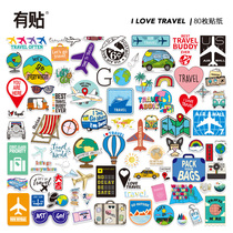 80 pieces of I Love Travel Personalized Passport Aircraft Elements Handbook Commemorative Decorative Stickers Helmet Tablet Phone Computer Luggage Sticker Waterproof