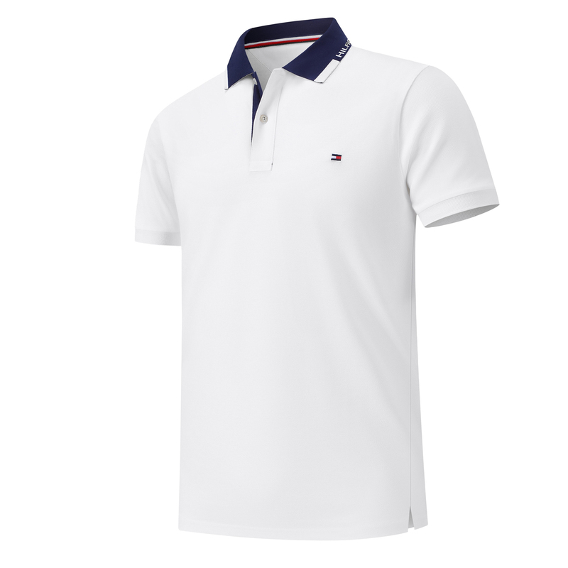 Domestic In-Stock Tommy Men's T-Shirt American Casual Fashion Turn-Down Collar Pure Cotton Non-Iron Short-Sleeve Polo Shirt