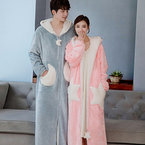 Spring and Autumn Flannel Couples Long Hood Cute Nightgown Women Winter Thick Bare Blint Mens Loose Baths