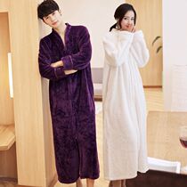 Flannel zipper dressing gown women autumn and winter thick men long coral velvet couple loose size bathrobe pregnant pajamas