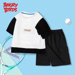 Angry Birds Children's Short-sleeved T-shirt Set Boys Cotton Summer Shorts Baby Clothes Korean Trendy Children's Clothes