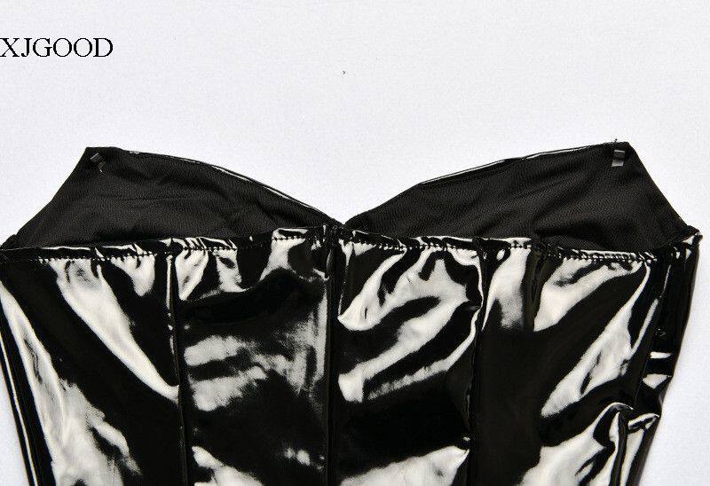 Sexy кожзаменитель Leather Tube Top Bodysuit мисс сексуальный кожзаменитель дикий бюстгальтер купальник 