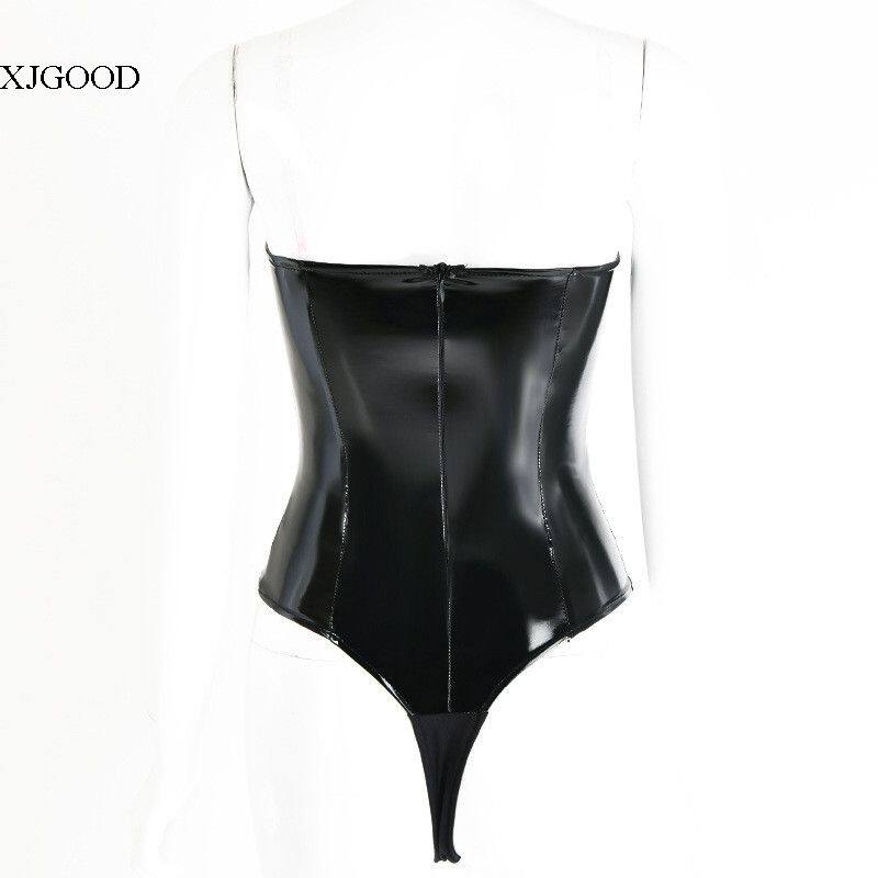 Sexy кожзаменитель Leather Tube Top Bodysuit мисс сексуальный кожзаменитель дикий бюстгальтер купальник 