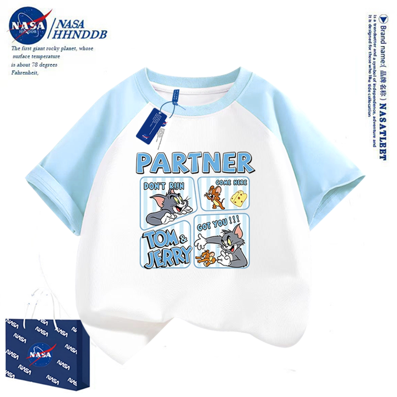 Nasa Co-Branded Tom and Jerry Clothes Boys' Pure Cotton Short-Sleeved T-Shirt Kidsren's Summer Tom Jerry Loose Top Nasa Co-Branded Tom and Jerry Clothes Boys' Pure Cotton Short-Sleeved T-Shirt Kidsren's Summer Tom Jerry Loose Top