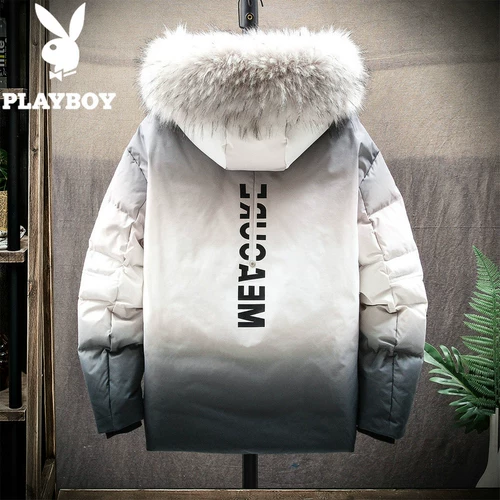 Playboy, зимняя куртка, утепленный бархатный пуховик с капюшоном, градиент, утиный пух