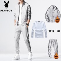 Playboy sweatshirt mens suit spring and autumn trend mens set with handsome jacket casual three-piece set