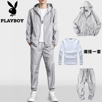 Playboy mens fashion suit spring and autumn 2021 New Korean version of the trend handsome clothes casual three-piece set