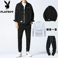 Playboy, джинсовая мужская демисезонная куртка, трендовый комплект, в корейском стиле, 3 предмета