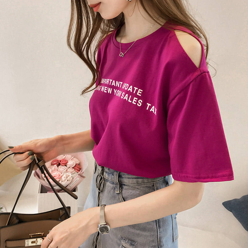 2022 new women's summer loose round neck high waist top net red ins tide short-sleeved fashion western style plum color T-shirt