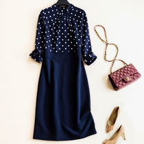 2022 new summer loaded with a thin medium long name Yuanyuan Dress Ultra Fairy temperament Blue Aging Wave Dot Skirt Children