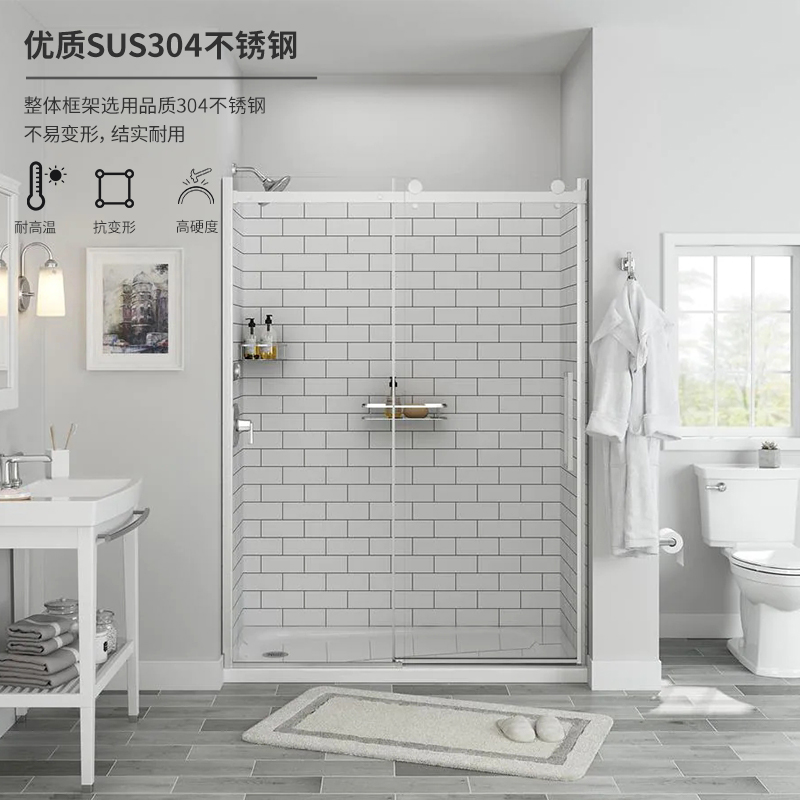 One-type shower room partition without frame custom hanging wheel tempered glass sliding door mesh red dry and wet separation bathroom