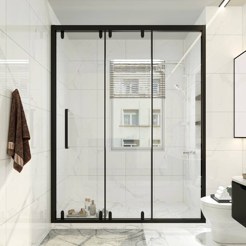 Triple linkage shower room tempered glass sliding door partition one-type moving door dry and wet separation bathroom dressing room