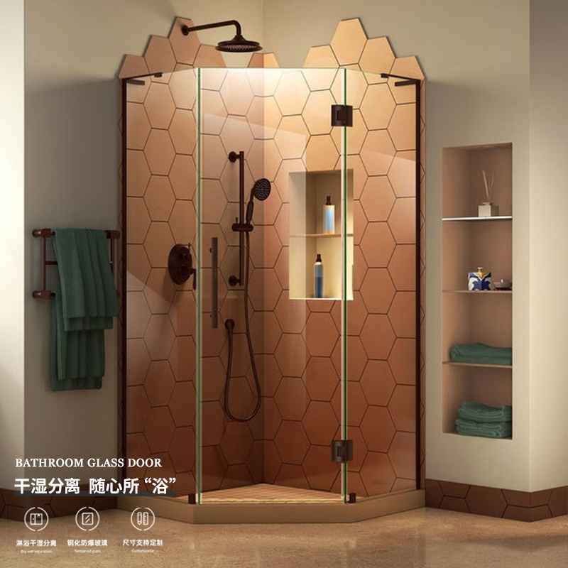 Diamond-shaped minimalist borderless net red shower room partition sliding door bathroom dry and wet separation tempered glass door