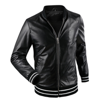 Real Leather Leather Clothing Male Style Baseball Collar Youth Fashion Tide Body Short Leather Jacket Couple Genuine Leather Baseball Suit