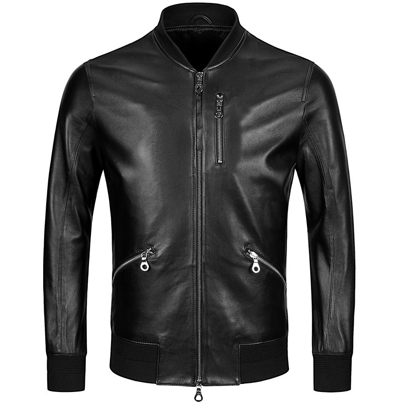 Pick up the missing spring and autumn style genuine leather clothing male sheep leather short section for leather baseball clothes men's thin jacket jacket