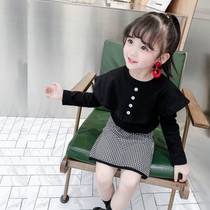 Girls in the spring of 2023 Han Gas Knitting Kids Fashion Girls Clothes with Hangkok - up and Two Pieces of Red Skirt