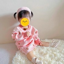 Korean female treasure 2023 spring new sweet two-piece set childrens cute net red pink tender baby lapel suit