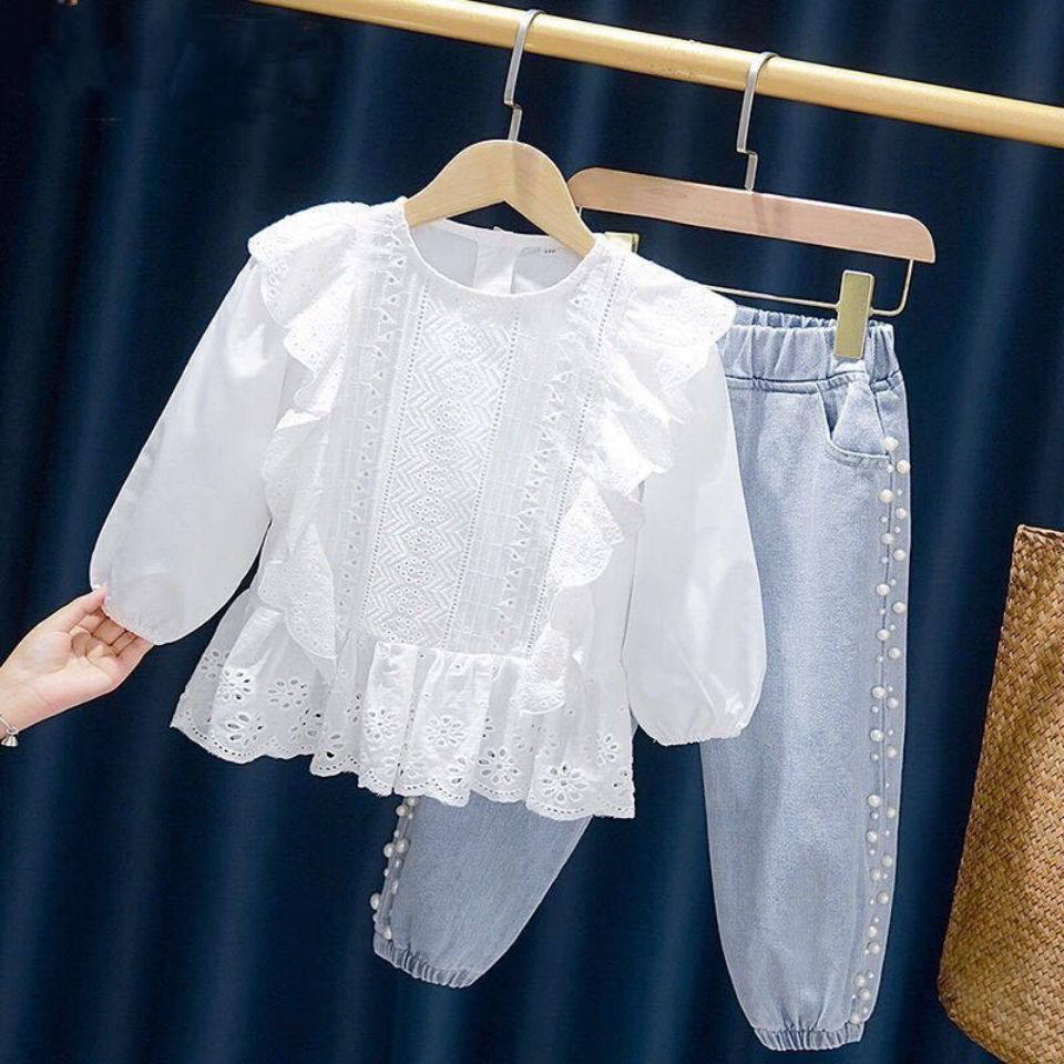 Single children's clothing Western style medium and big girls small fragrance jeans two-piece set 2022 spring and autumn new children's suit tide
