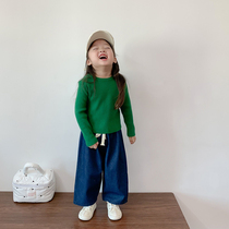 Boys and girls baby personality hooded knit suit 2023 spring childrens baby foreign style knitwear two-piece set tide