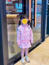 Childrens clothing 2023 spring sweet fashion cartoon two-piece lapel cardigan foreign style Korean lady skirt suit