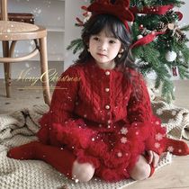 Girls New Year gas red childrens sweater autumn 2022 girls trendy rough needle high - sense knit sweater