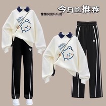 Девушка Осенний Костюм 2024 Новый CuHK Tong Ocean Polo Polo Polo Chirck Long Рукав Sweatshirt Casual Длинные Брюки