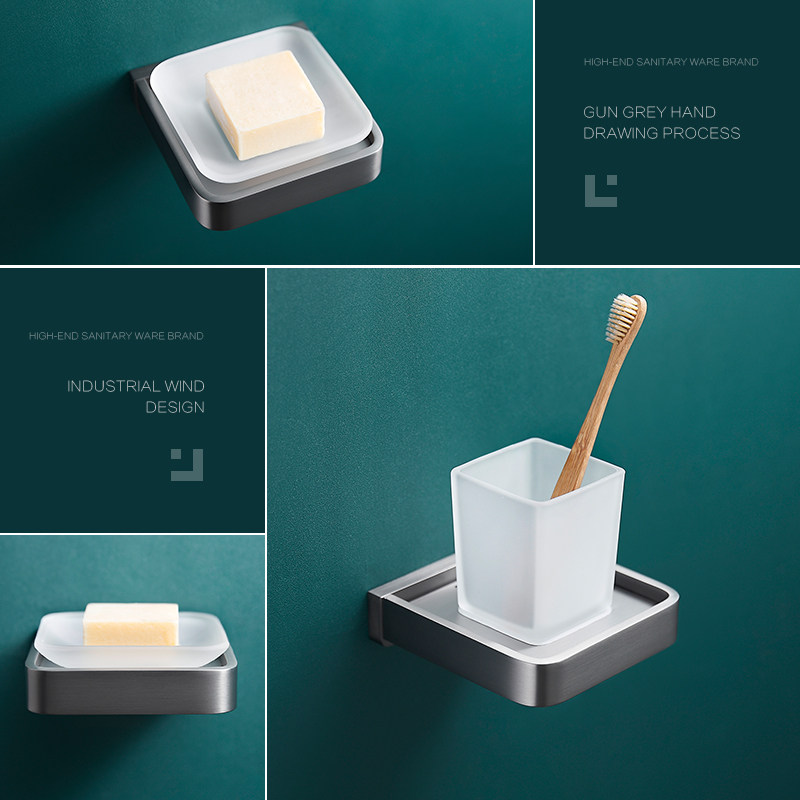 German JEACRFT gun grey full copper toothbrush cup holder Home wall-mounted gargling cup shelf high-end hotel special-Taobao