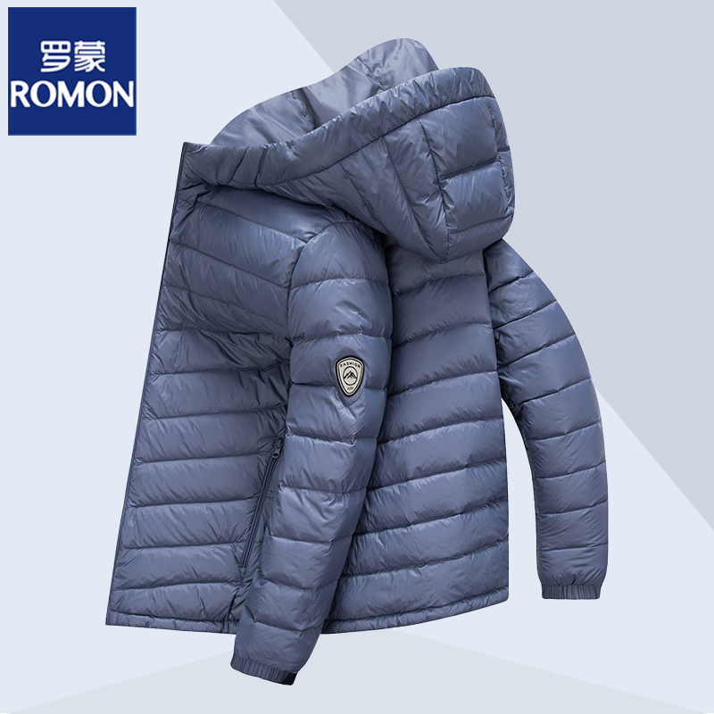 Romon 2026 Autumn/Winter New Men's Lightweight down Jacket Hooded Waterproof Short Stand Collar Coat Top for Men