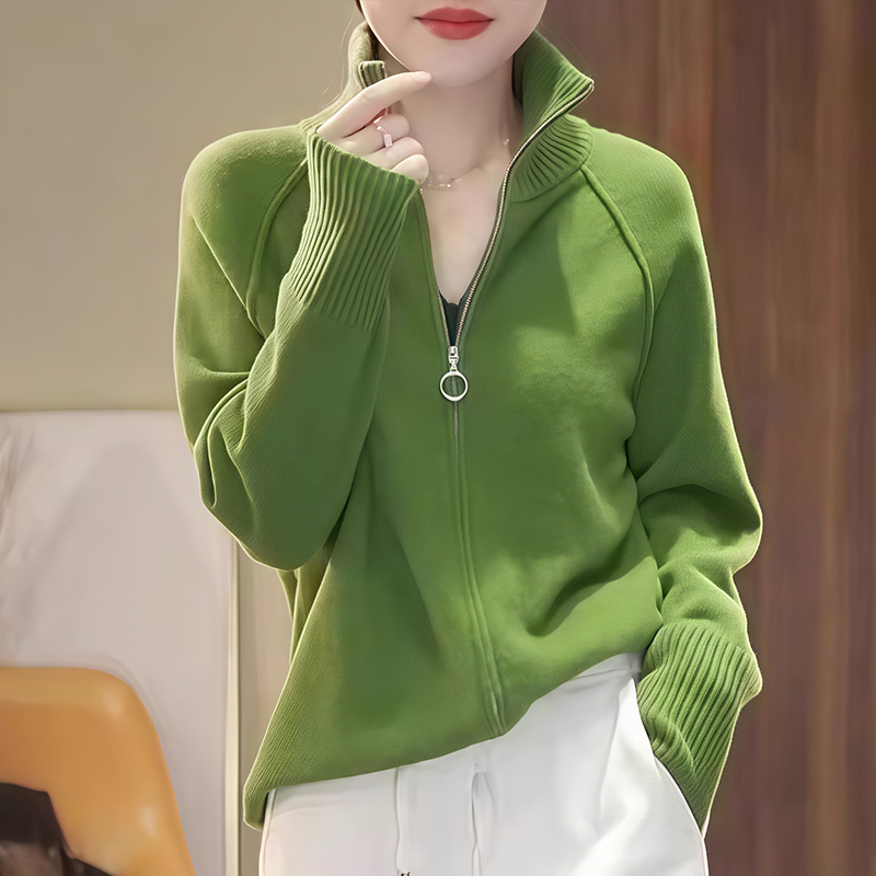 Green Long-Sleeved Zipper Knitted Cardigan Sweater for Women 2026 Autumn and Winter New Casual Simple Loose Outer Top Green Long-Sleeved Zipper Knitted Cardigan Sweater for Women 2026 Autumn and Winter New Casual Simple Loose Outer Top