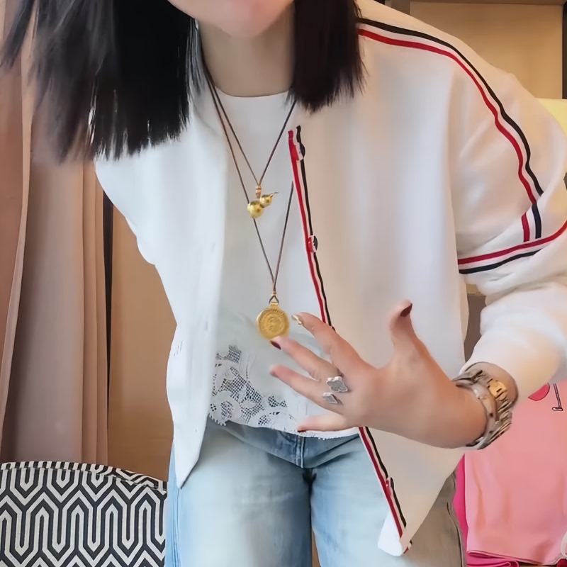 Pure Cotton White Double-Breasted Long-Sleeve Cardigan Jacket for Women, 2026 Spring and Autumn New Style, Simple and Fashionable Baseball Jacket Top