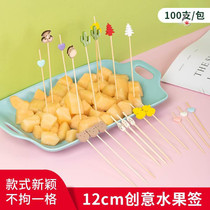 Bamboo Sign Flower Sign Mini Ice Candy Gourd Sign for Fruit Fork Burger Cocktail for Decorative Art Sign