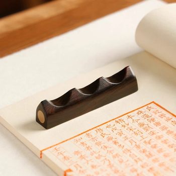 Ebony Wood with Copper Inlay Pen Holder Calligraphy Tool Pen Stand Solid Wood Creative Pen Holder Study Four Treasures Student Pen Rest