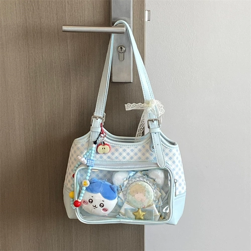 Qianyi волны боли ｜ Оригинальная голубая клетчатая мешка для боли на плече двойной закус