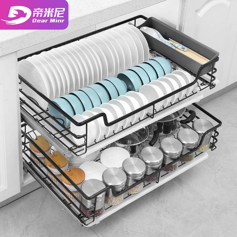 Applicable Euros Gold medal Division Mischamps Residence Accessories Cabinet Pull Basket Double Bowl 304 Stainless Steel Drawer Bowls Basket-Taobao