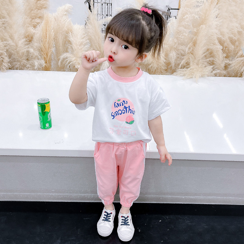 Girl suit 2023 new Summer Ocean Gas Thin BABY SMALL CHILDREN TRENDY PURE COTTON T-SHIRT SHORTS TWO SETS-TAOBAO