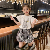 Girls suit summer clothes 2022 new children flower buds trousers foreign air trendy little girl short sleeve blouses two sets of damp