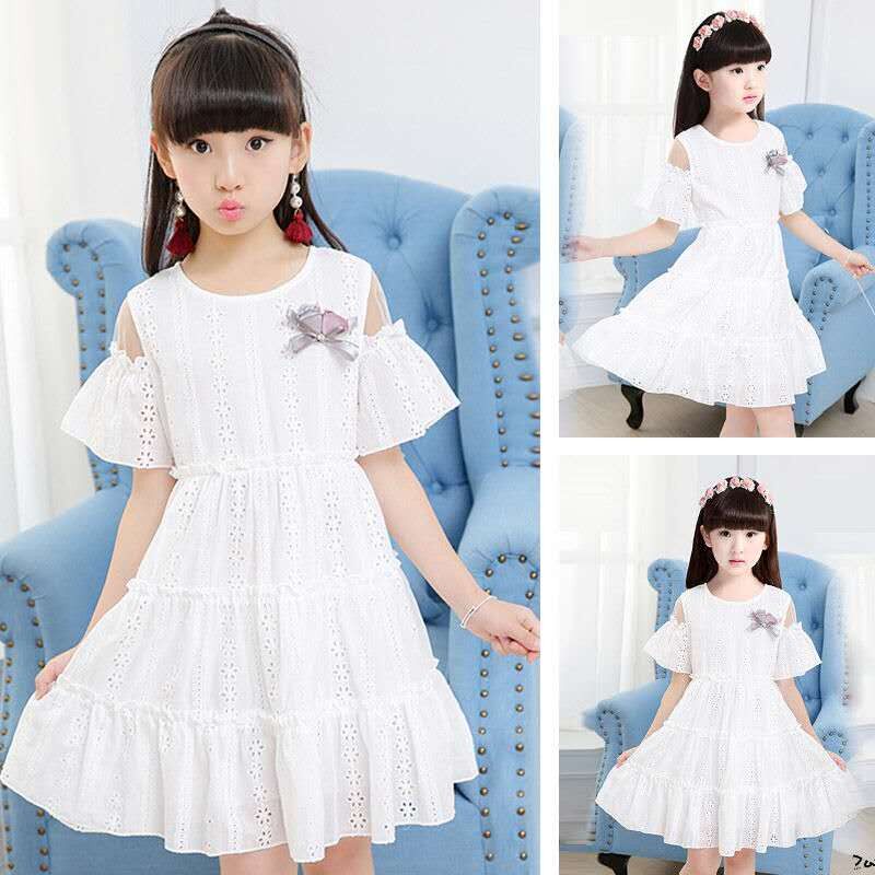Girls dress summer dress 2023 new foreign style medium and large children's summer dress little girl fashionable cotton white skirt