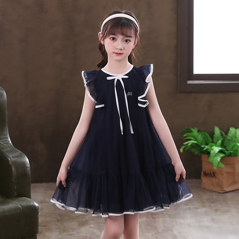 Girls summer dress 2022 new foreign style children's princess dress summer dress medium and large children's dress girl mesh skirt