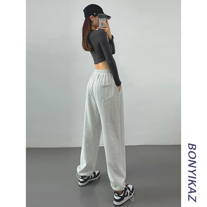 Gray Sweatpants for Women, Spring and Autumn Thin Style, American Style, Slimming, Loose Fit, Jogger Pants, Casual Drawstring Dance Sweatpants ins Trendy