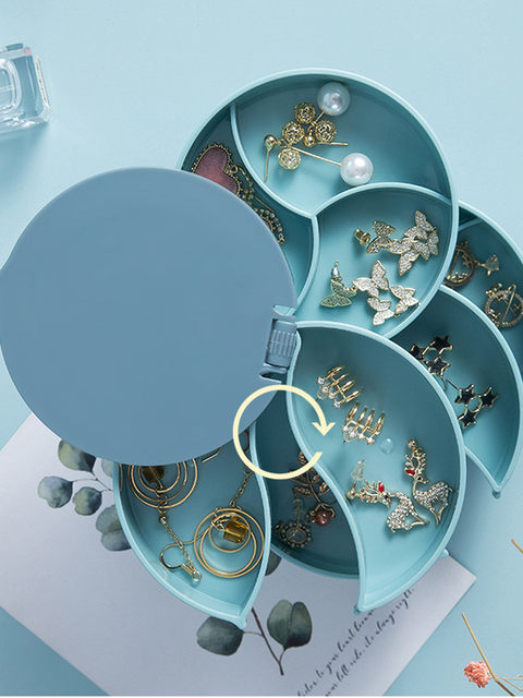 Rotating earrings jewelry box multi-layer earring storage box small exquisite earrings necklace jewelry rack with mirror dustproof box