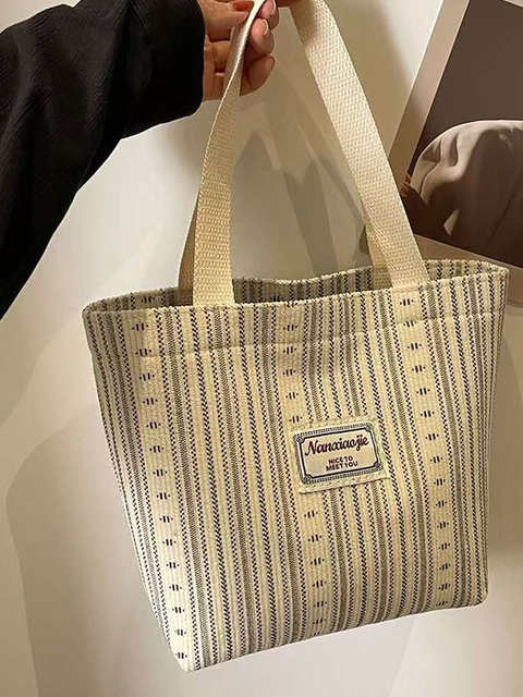 Women's Bag 2025 Canvas Bag Fashionable Striped Handbag Shoulder Bag for Women Class Tote Commuter School Bag