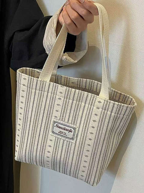 Women's Bag 2025 Canvas Bag Fashionable Striped Handbag Shoulder Bag for Women Class Tote Commuter School Bag