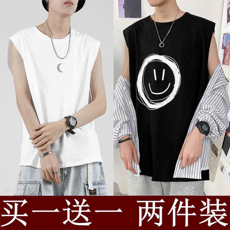 Buy one get one free vest men's trendy brand ins loose large size men's summer sports fitness waistcoat men's sleeveless t-shirt