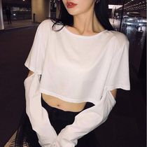 New Han Edition Fashion Hundred and Short Luumb Button Removable Sleeve Short Sleeve T-shirt Woman Sleeve