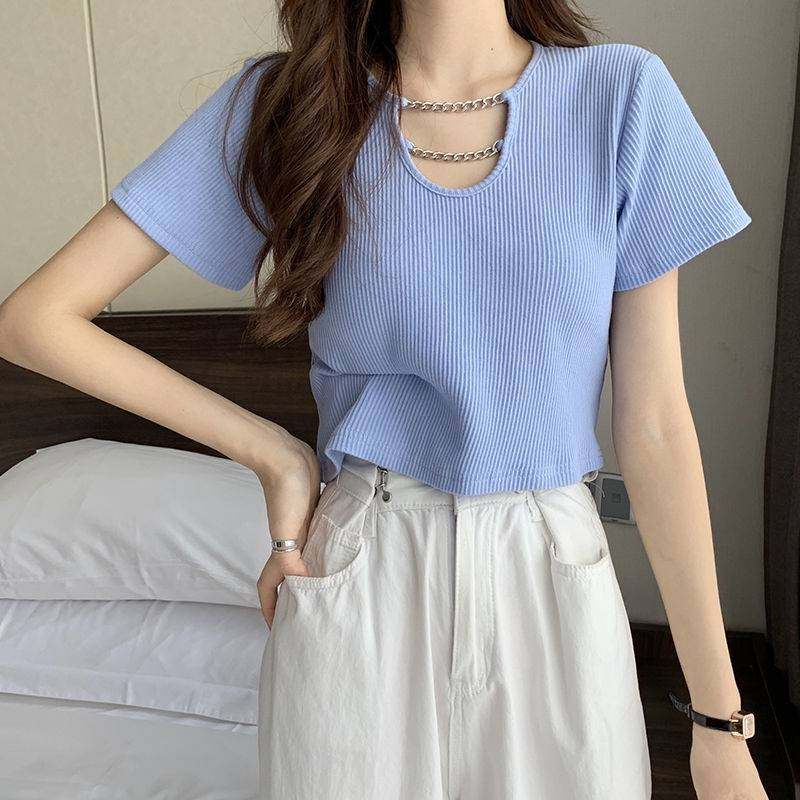 Short t-shirt women's Korean version of the short-sleeved top summer design sense ins wear high waist slim fit sweet hot girl style